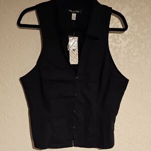 Urban Outfitters Black Sleeveless Button Tank